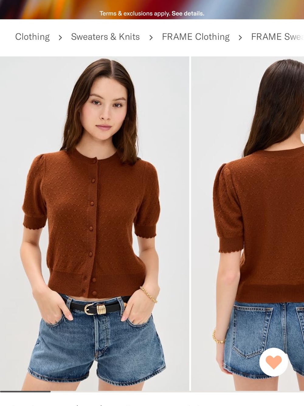 Frame Denim - "The Pointelle Cashmere Cardi" Short Sleeve Button Cardigan